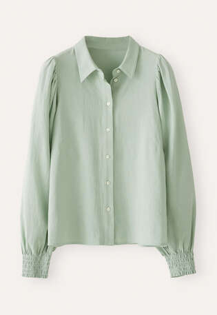 Bluse mit gerafften &Auml;rmeln, Aqua-Mint, webstill