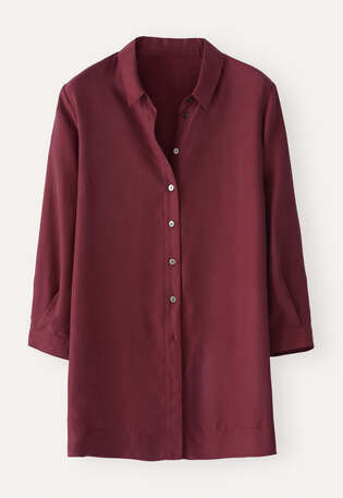 Bluse mit tiefen Seitenschlitzen, Marone, webstill