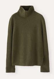 Rollkragenpullover, Dunkles Moos, webstill