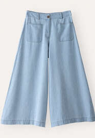 Indigo-gef&auml;rbte Culotte, Blasses Denimblau, webstill