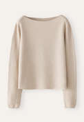 Pullover mit U-Boot-Ausschnitt, Rehbraun/Creme, webstill