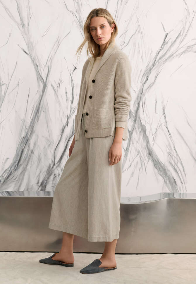 Cardigan mit Schalkragen, Ecru/Rehbraun, completeTheLook