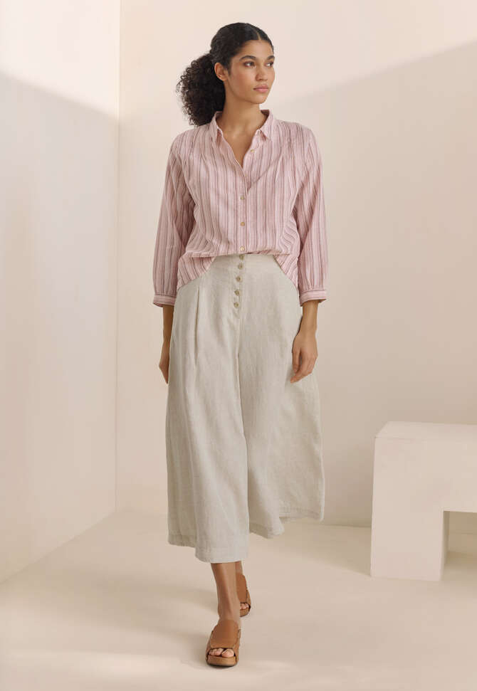 Streifenbluse mit Falten, Fliederrosa, completeTheLook