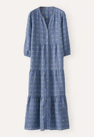 Kleid aus geklipptem Dobby-Gewebe, Kornblumenblau, webstill