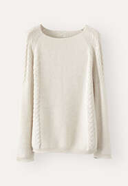 Pullover mit Zopfmuster, Winterwei&szlig;, webstill