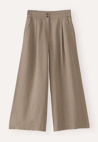 Weite, k&uuml;rzere Hose, Taupe-Braun, webstill