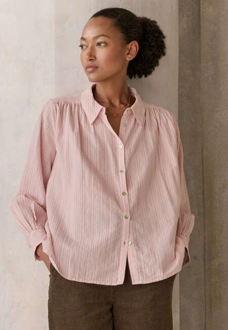 Streifenbluse mit Raffungen, Rougeros&eacute;, completeTheLook