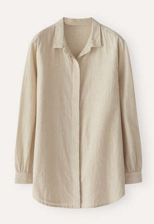 Bluse mit geschwungenem Saum, Natur/Flechte, webstill