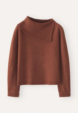 Pullover mit Schlitzkragen, Dunkles Kupfer, webstill