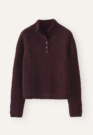 Pullover mit gekn&ouml;pftem Kragen, Weinrot, webstill