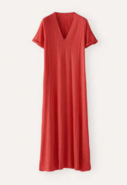 Kleid mit V-Ausschnitt und Eins&auml;tzen, Korallenrosa, webstill