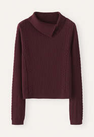 Pullover mit Ripp- und Zopfmuster, Dunkle Maulbeere, webstill