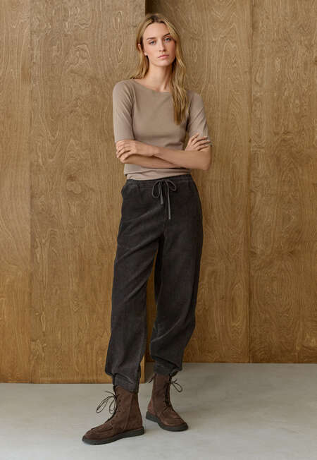 Geripptes Jersey-Oberteil, Taupe, completeTheLook