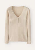 Ripppullover mit V-Ausschnitt, Zartes Rehbraun, webstill