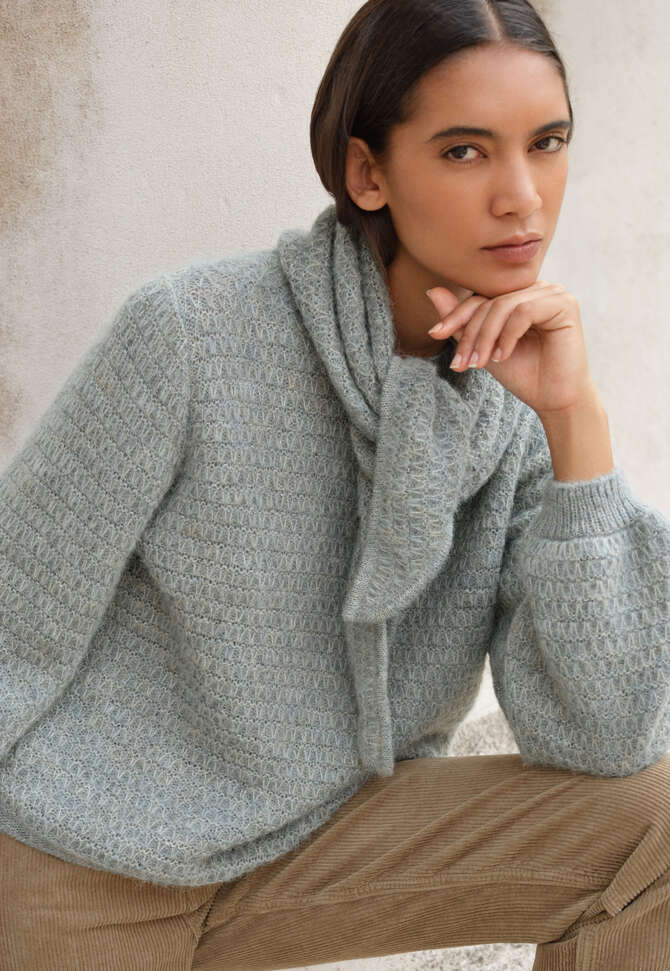 Dreieckiger Fangmuster-Schal, Frostiges Blau, completeTheLook