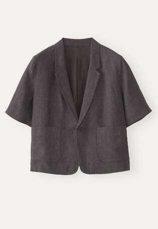 Kurz&auml;rmlige Jacke, Grauer Kaffee, webstill