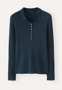Gerippter Polo-Pullover, Dunkles Petrol, webstill