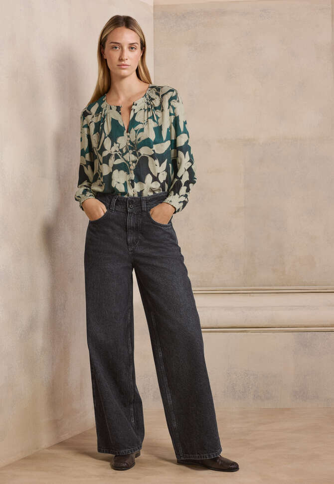 Bluse mit Print, Petrolgrau, completeTheLook