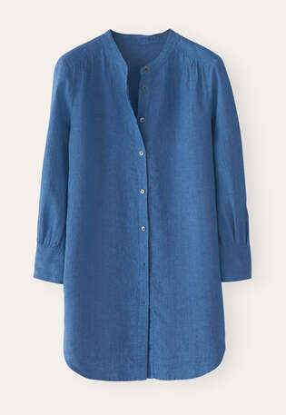 Lange Bluse mit geschwungenem Saum, Indigo, webstill