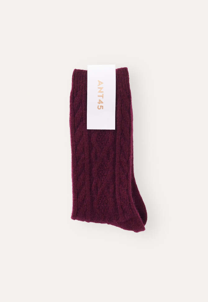 Socken mit Zopfmuster, Bordeaux, completeTheLook