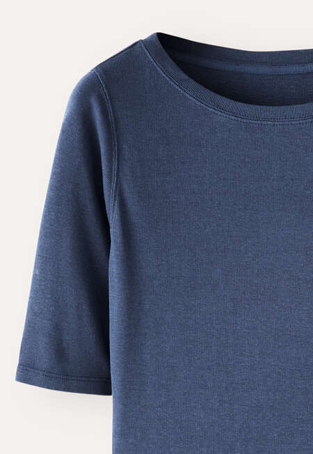 Geripptes Jersey-Oberteil, Gewaschenes Tintenblau, completeTheLook