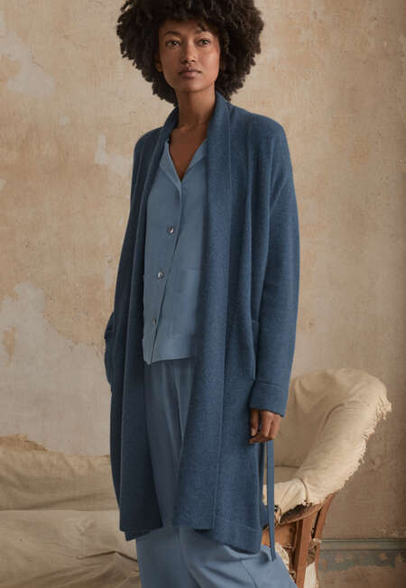 Gestrickter Morgenmantel, Baltic-Blau, completeTheLook