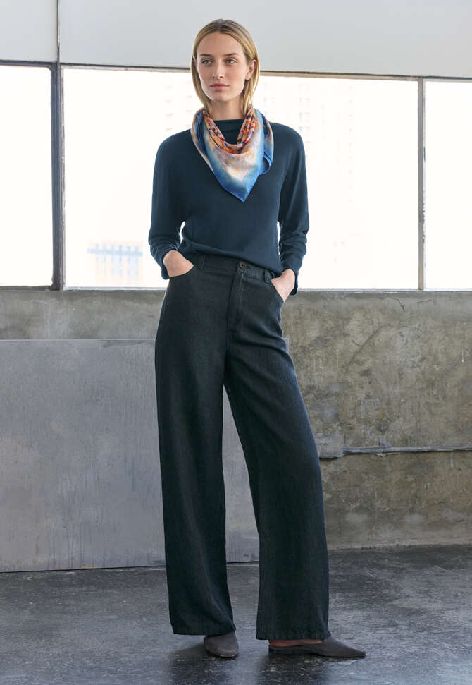 Jersey-Oberteil mit hohem Kragen, Dunkelblau, completeTheLook