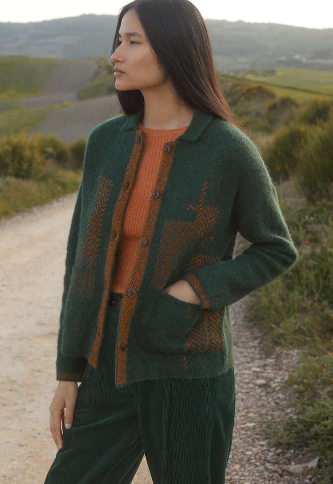 Jacquard-Jacke, Waldgr&uuml;n/Lohbraun, completeTheLook