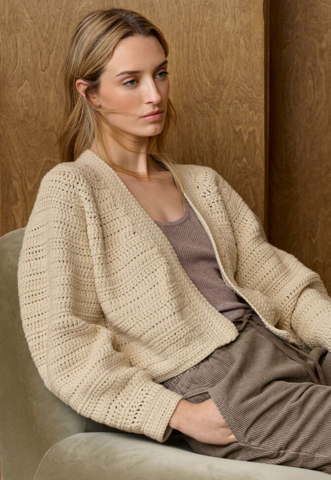 Handgeh&auml;kelter Cardigan, Ecru, completeTheLook