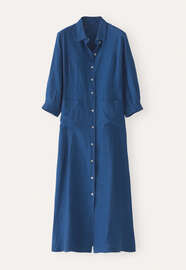 Maxikleid mit Knopfleiste, Tintenblau, webstill