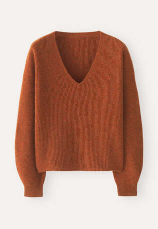 Pullover mit V-Ausschnitt, Chilirot, webstill