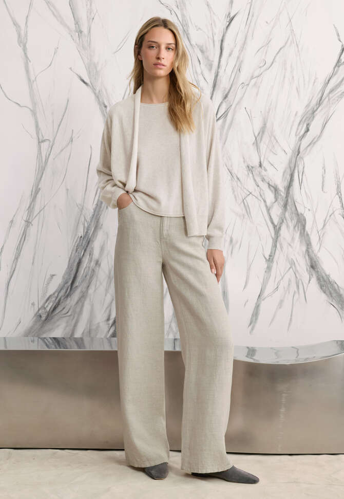 Weite Hose mit geradem Bein, Ecru/Grau, completeTheLook