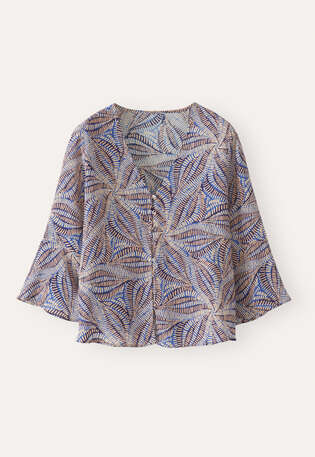 Print-Bluse mit ausgestellten &Auml;rmeln, Nerz/Blau, webstill