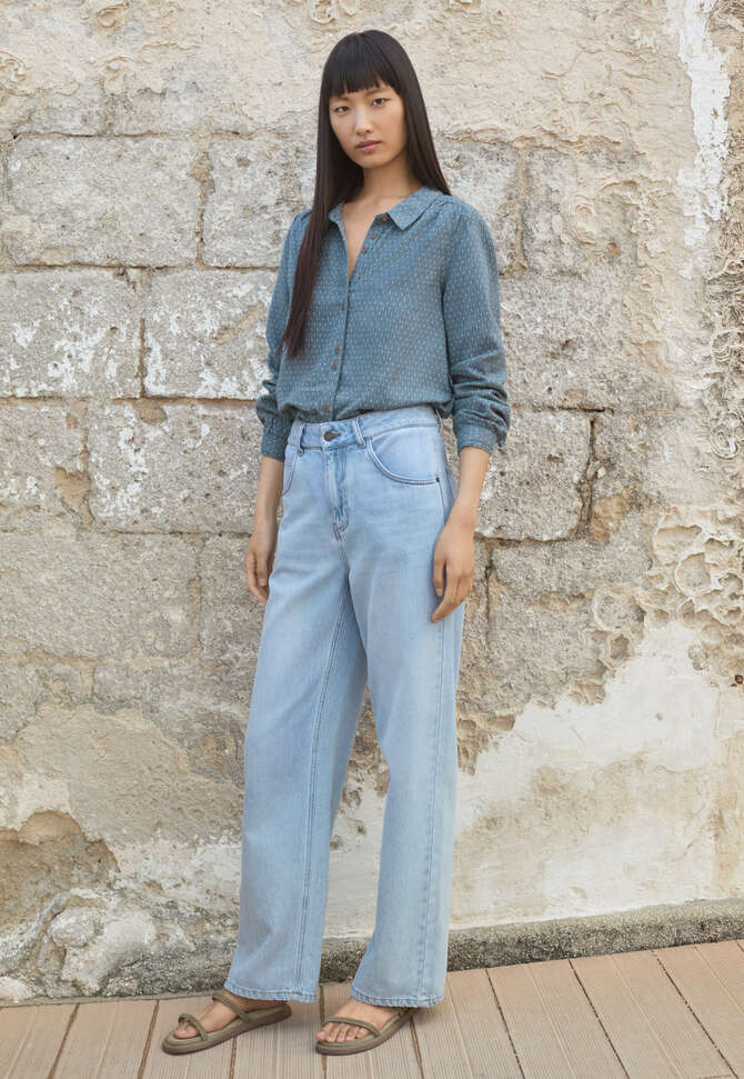 Indigo-Jeans mit geradem Bein, Blasse Waschung, completeTheLook