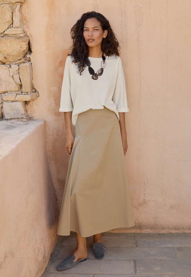 Asymmetrischer A-Linien-Rock, Warmes Steinbeige, completeTheLook