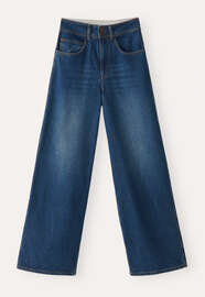 Jeans mit weitem Bein, Mittelblaue Waschung, webstill