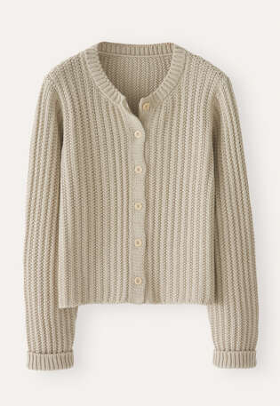 Gerippter Cardigan, Steingrau, webstill