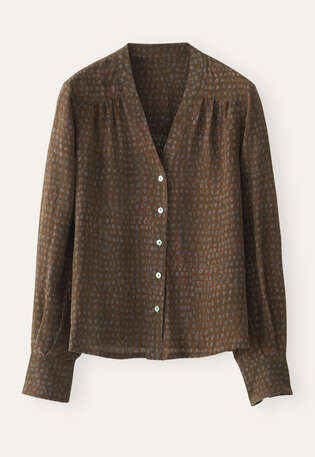 Bedruckte Bluse mit V-Ausschnitt, Braun/Mauve, webstill